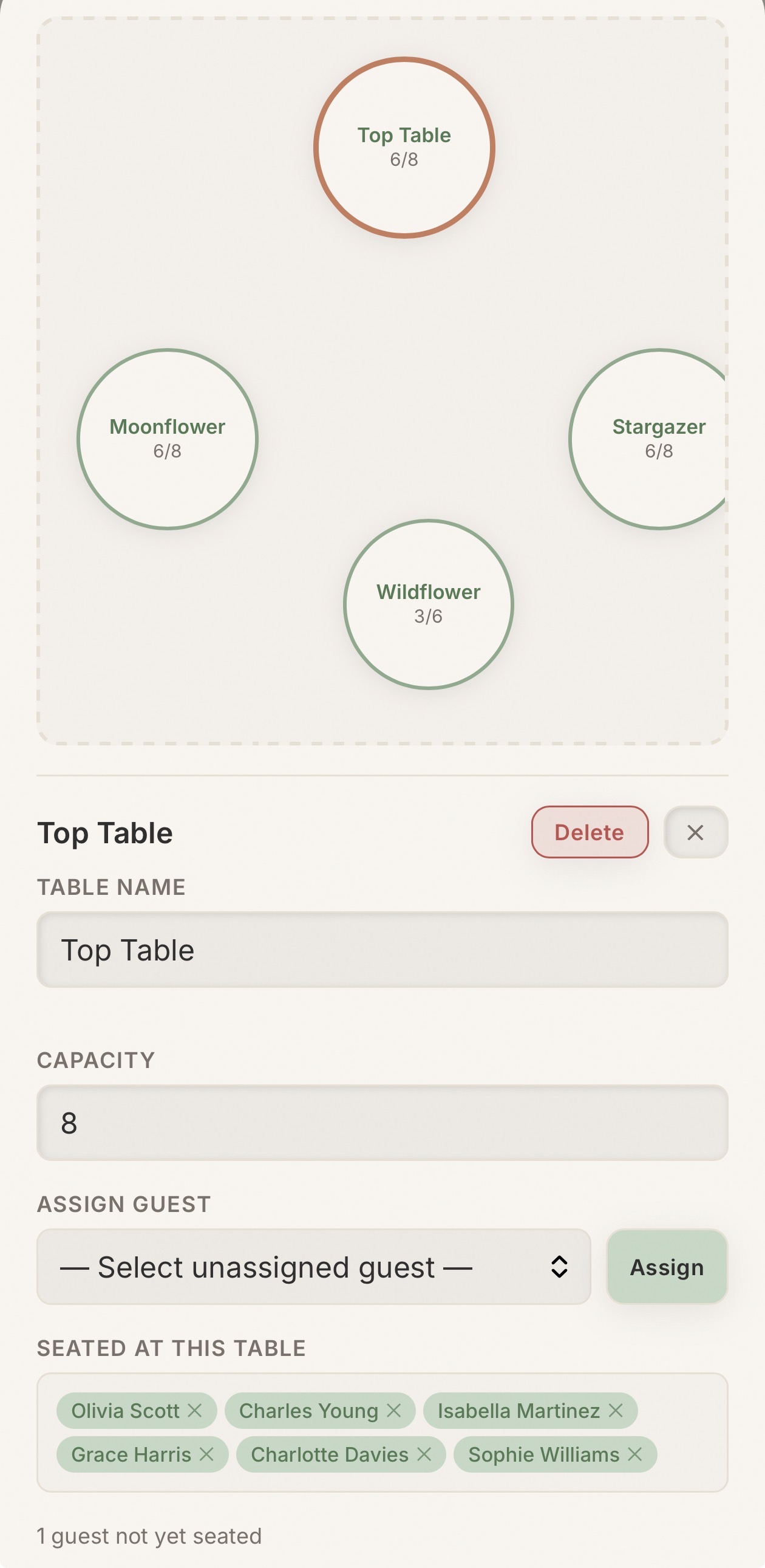 Seating plan on mobile